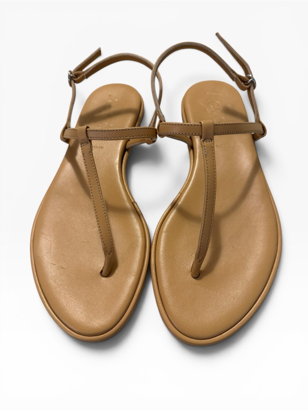 New Aeyde Nala flat t strap leather sandals in tan